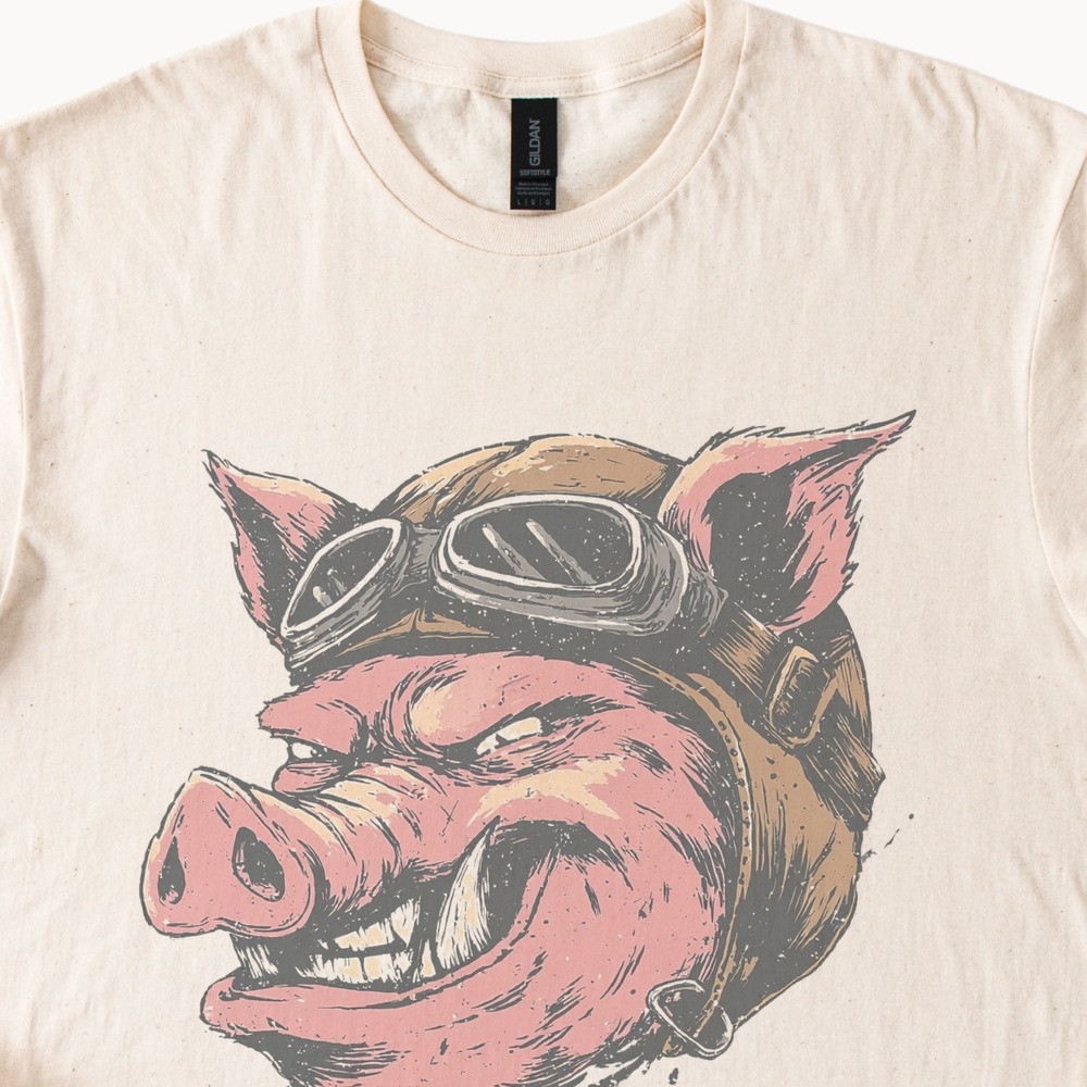 Aviator Pig Graphic Tee Cool Comic Book Style Tshirt